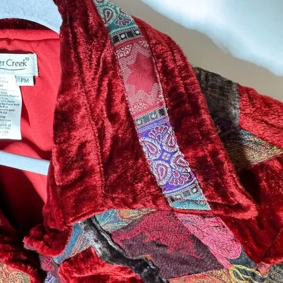 Coldwater Velvet Patchwork Jacket Sz‎ M Petite Red Quilted Cottage Blazer Dressy - Picture 6 of 10